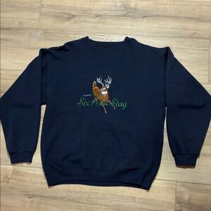 Vintage Head Waters Trophy Six Point Stag Navy Blue Men's Sweatshirt Size L